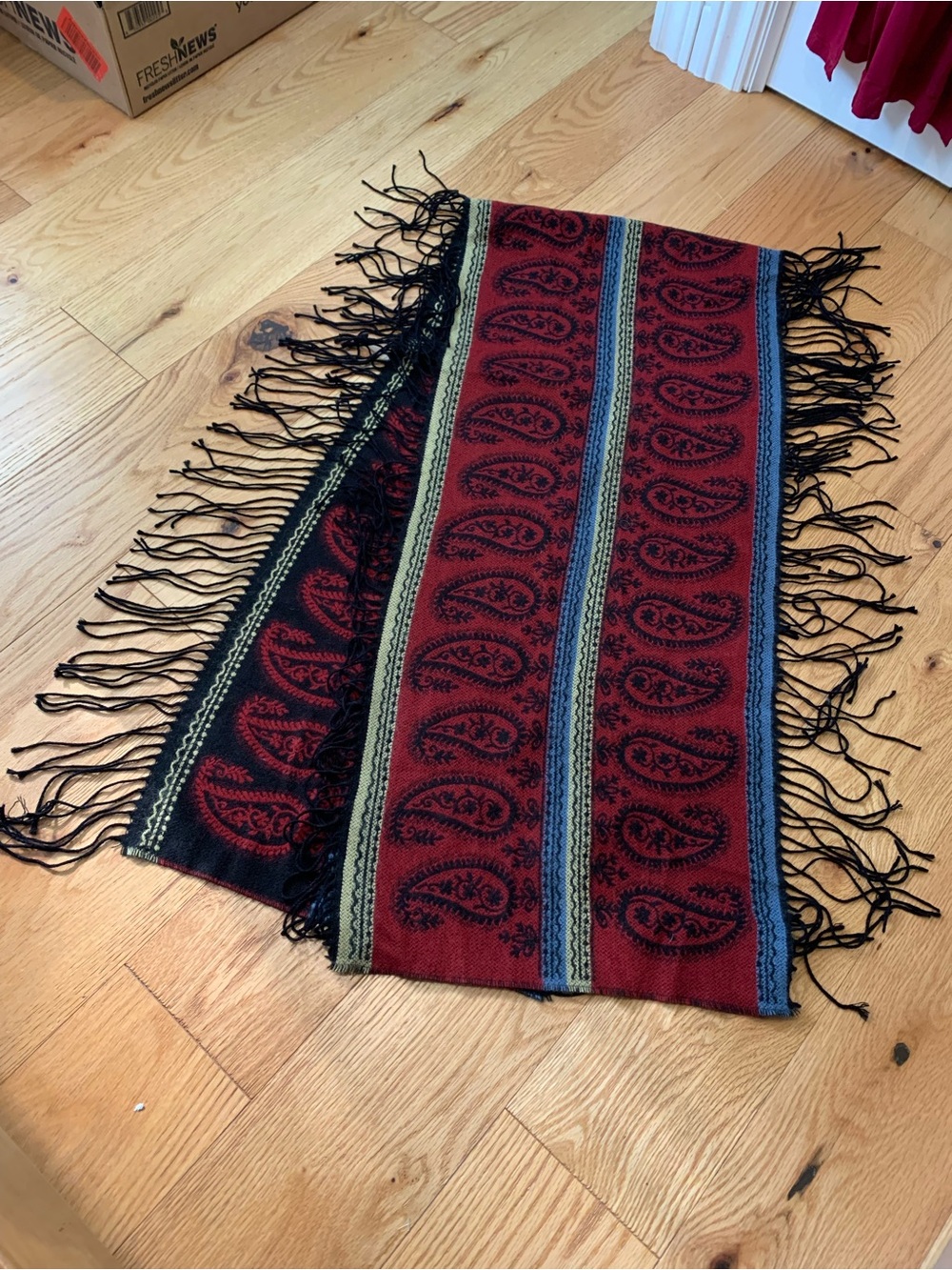 PICK ANY 3 ITEMS FOR $10 - V. Fraas Red and Black Paisley Fringe Scarf